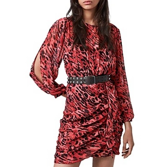 All Saints Dress Black Pink Animal Print Mini NWT Allsaints - Picture 11 of 11